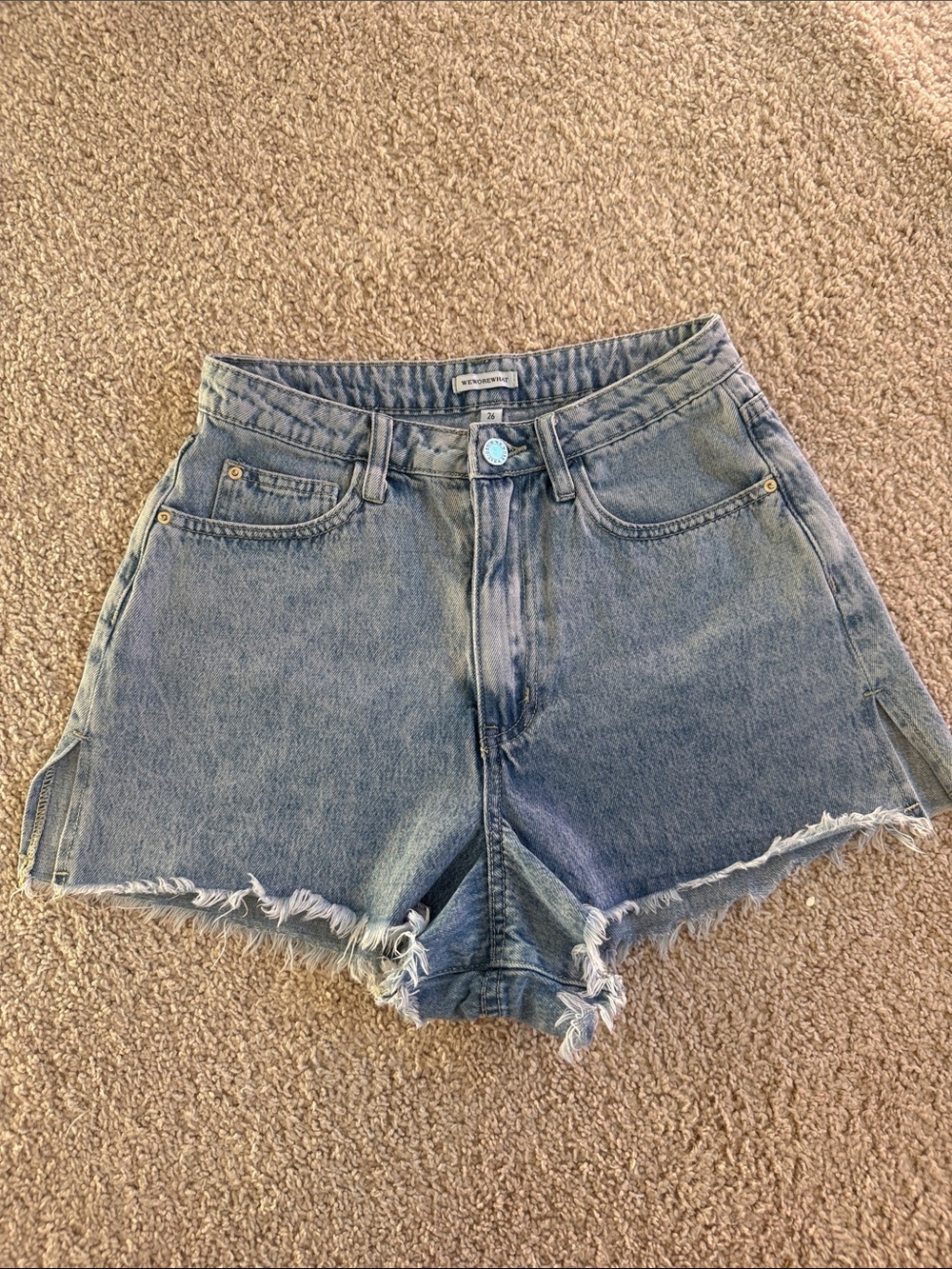WeWoreWhat Denim High-Rise Frayed Hem Women's Shorts with Slits